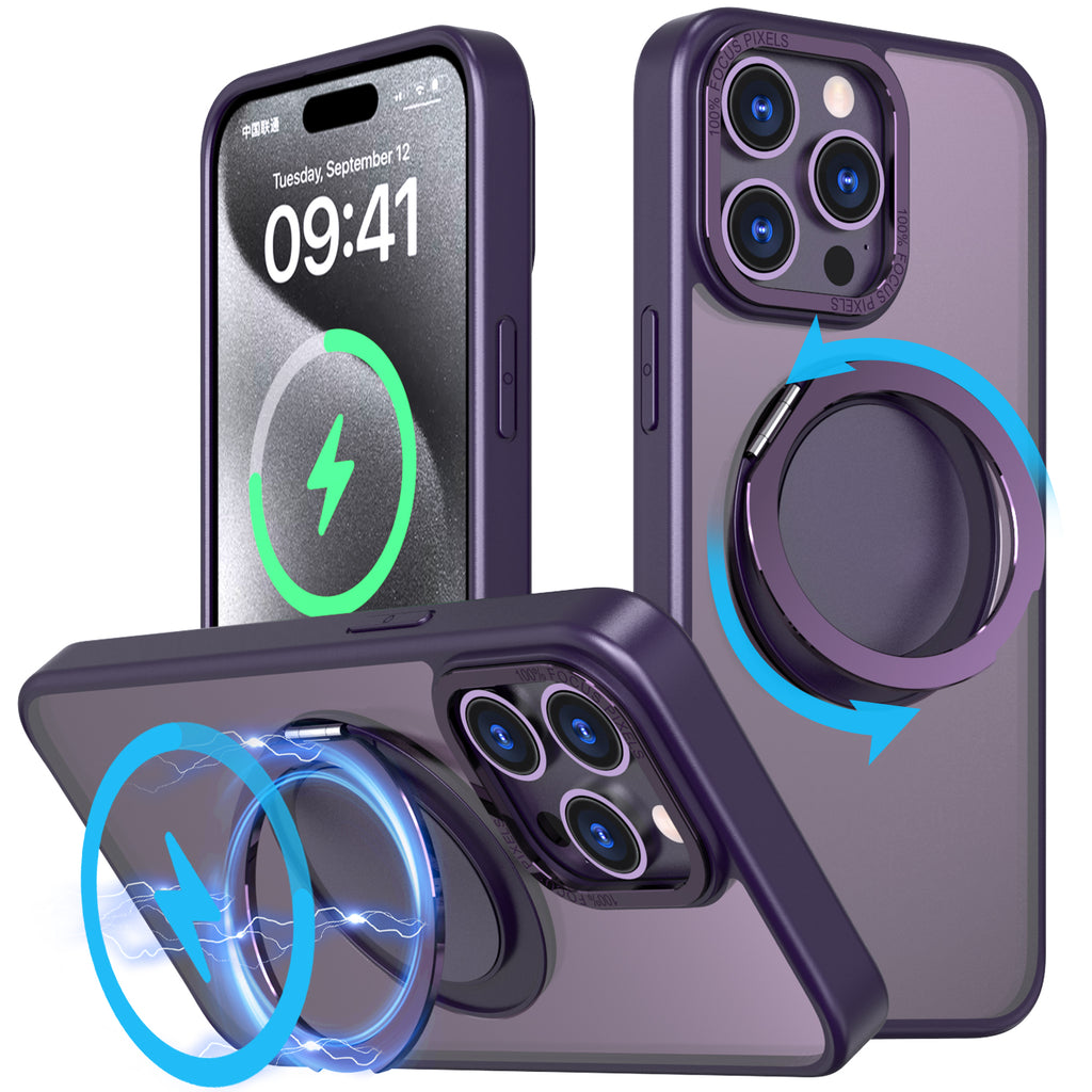 For iPhone 12/13/14/15 pro max case with 360-degree rotating ring/Built-in magnet support for Magsafe wireless charging