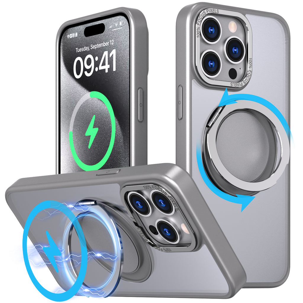 For iPhone 12/13/14/15 pro max case with 360-degree rotating ring/Built-in magnet support for Magsafe wireless charging