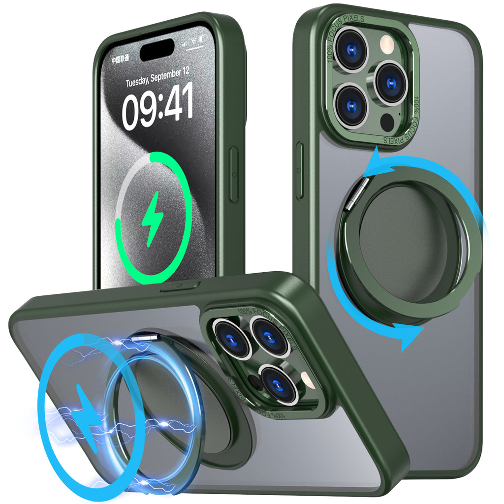 For iPhone 12/13/14/15 pro max case with 360-degree rotating ring/Built-in magnet support for Magsafe wireless charging