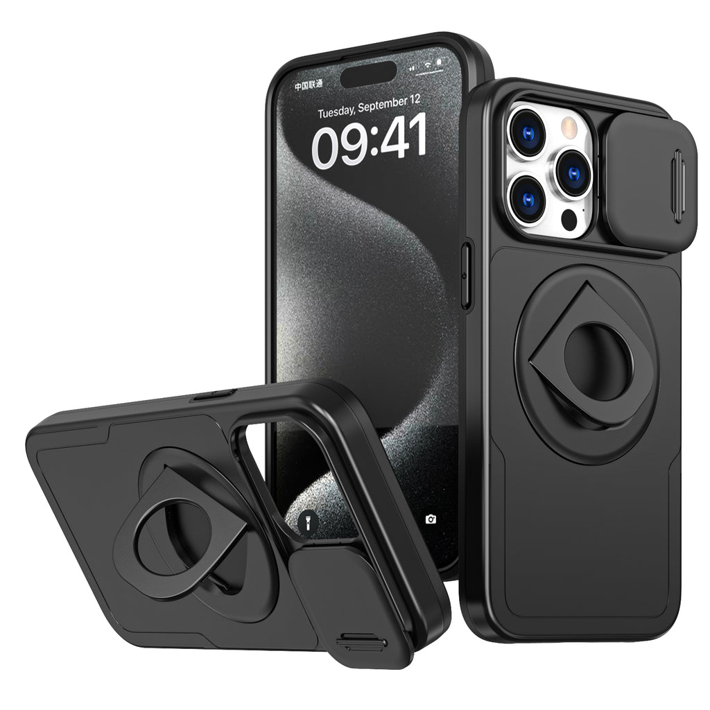 Works with iPhone13/14/15 pro max case with 360-degree rotating ring/built-in magnet for Magsafe wireless charging