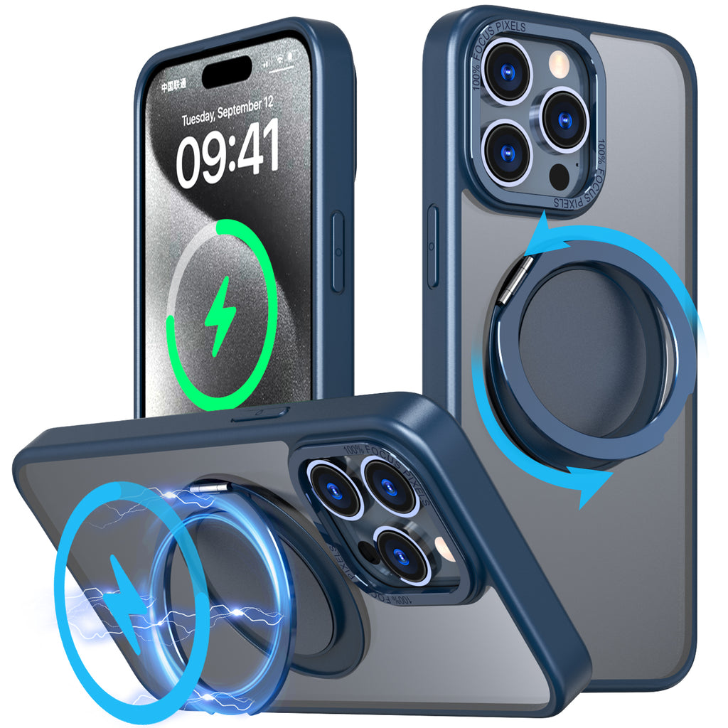 For iPhone 12/13/14/15 pro max case with 360-degree rotating ring/Built-in magnet support for Magsafe wireless charging