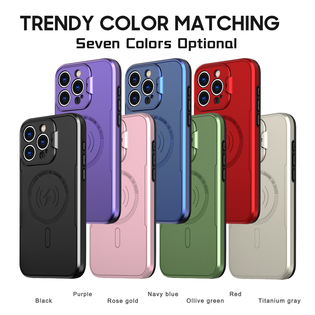 For iPhone 12/13/14/15 pro max case stand Lens protection Built-in magnets support Magsafe wireless charging
