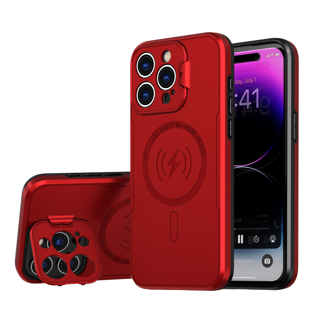 For iPhone 12/13/14/15 pro max case stand Lens protection Built-in magnets support Magsafe wireless charging