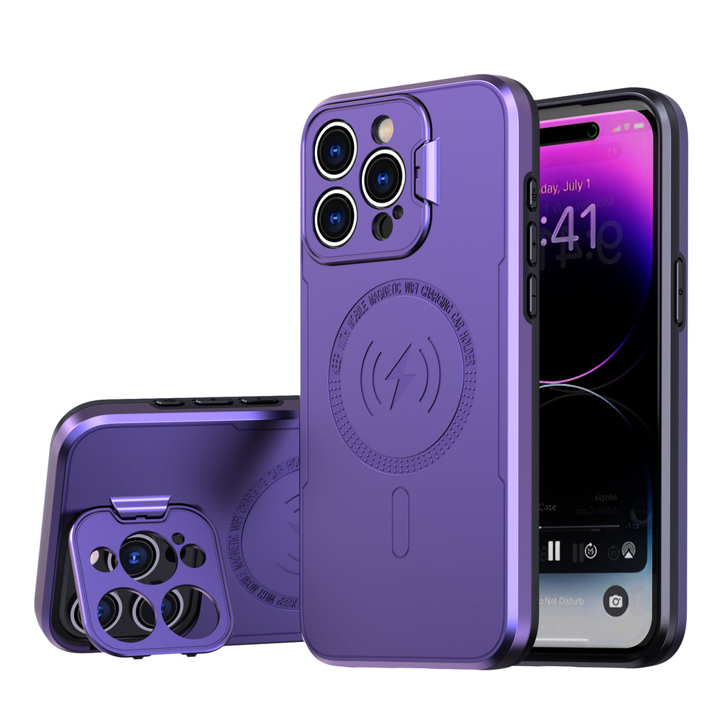 For iPhone 12/13/14/15 pro max case stand Lens protection Built-in magnets support Magsafe wireless charging