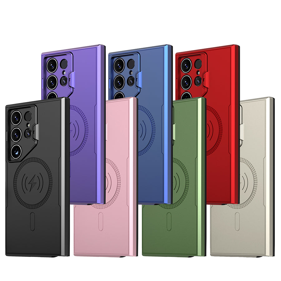 For iPhone 12/13/14/15 pro max case stand Lens protection Built-in magnets support Magsafe wireless charging