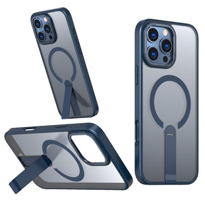 New Design PC&TPU Transparent Mobile Phone Case With Mental Holder Magnetic Wireless Cover for iphone 14 15 16 Pro Max