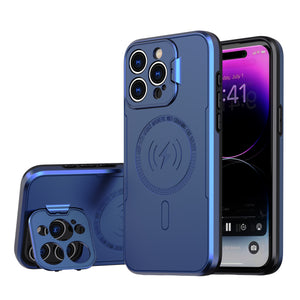 For iPhone 12/13/14/15 pro max case stand Lens protection Built-in magnets support Magsafe wireless charging