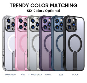 New Design PC&TPU Transparent Mobile Phone Case With Mental Holder Magnetic Wireless Cover for iphone 14 15 16 Pro Max
